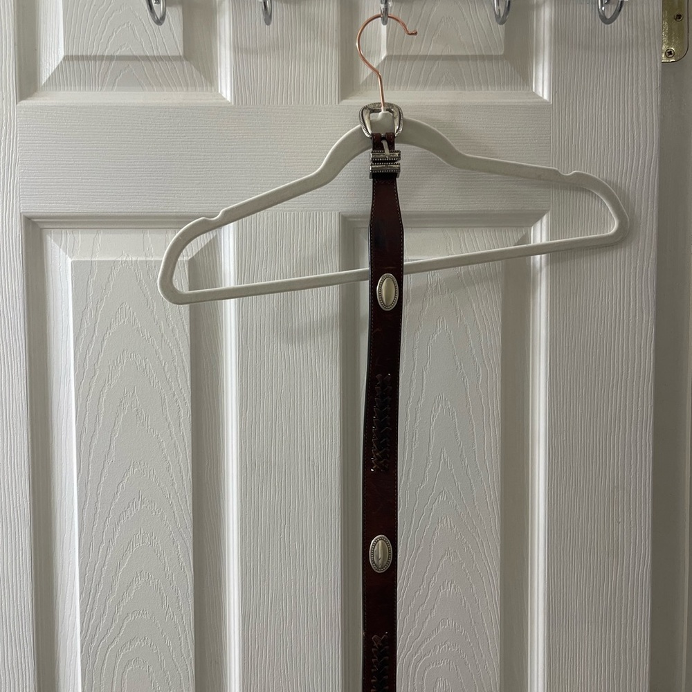 Brown Leather Belt with Silver Accents